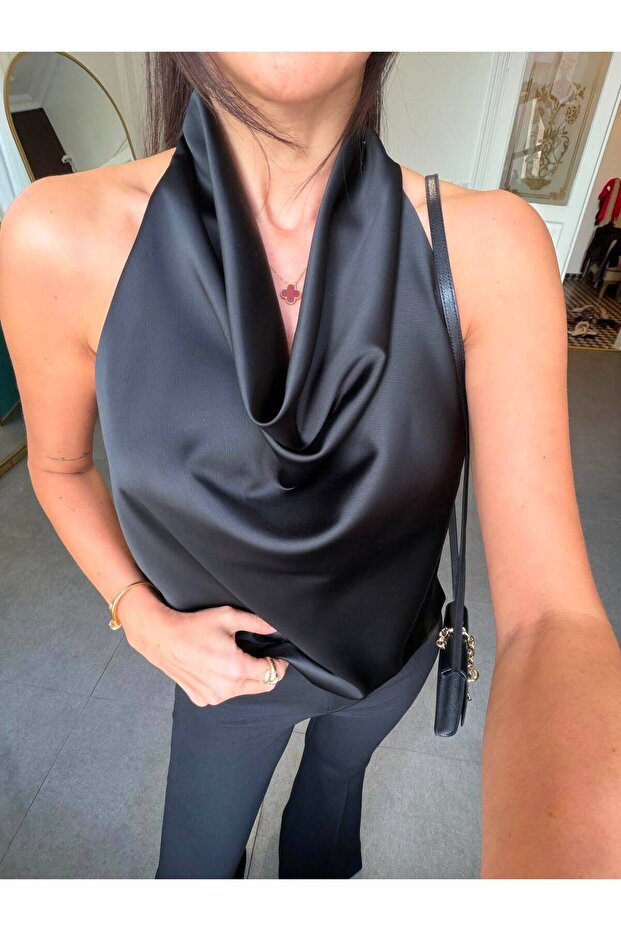 Women's Backless Degaje Collar Blouse
