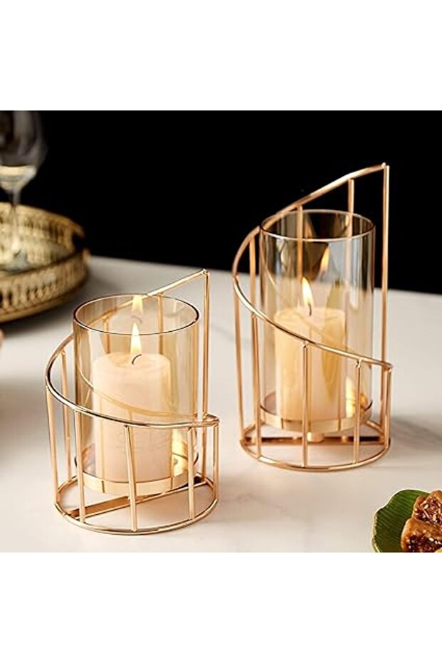 Gold Metal Wire Candle Holders, Set of 2 Elegant Tea Light Candleholders