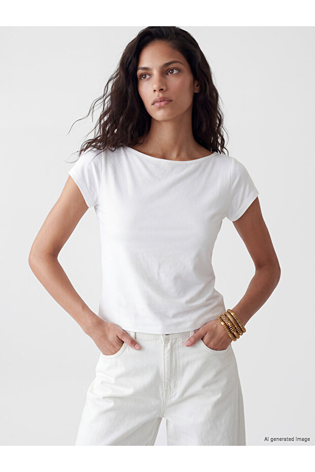 Nevavm Kayık Yaka Modal Blended Women's Crop with Difference