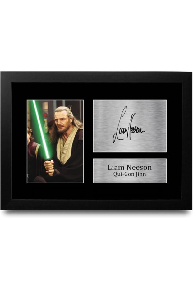 FR Liam Neeson Gift Signed FRAMED A4 Printed Autograph Star Wars Gifts Qui-Gon Jinn Print Photo Picture Display