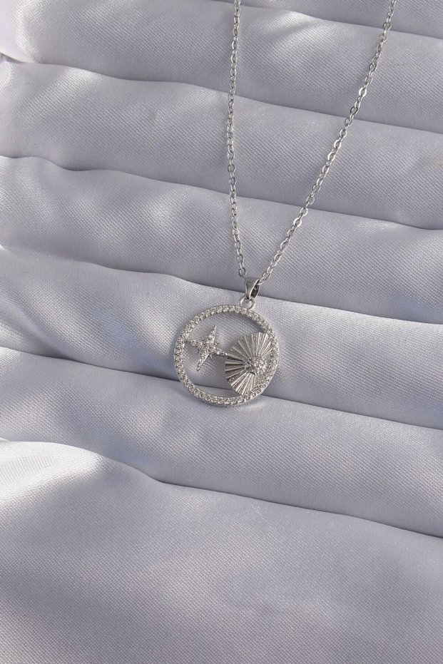 316L Steel Chain Silver Color Zircon Stone Star Figure Oval Necklace