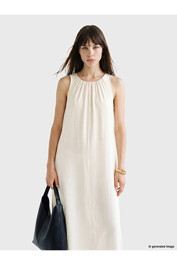 White Drawstring Modal Blend Dress