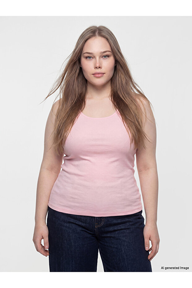 Pink Plus Size U-Neck Women's Undershirt