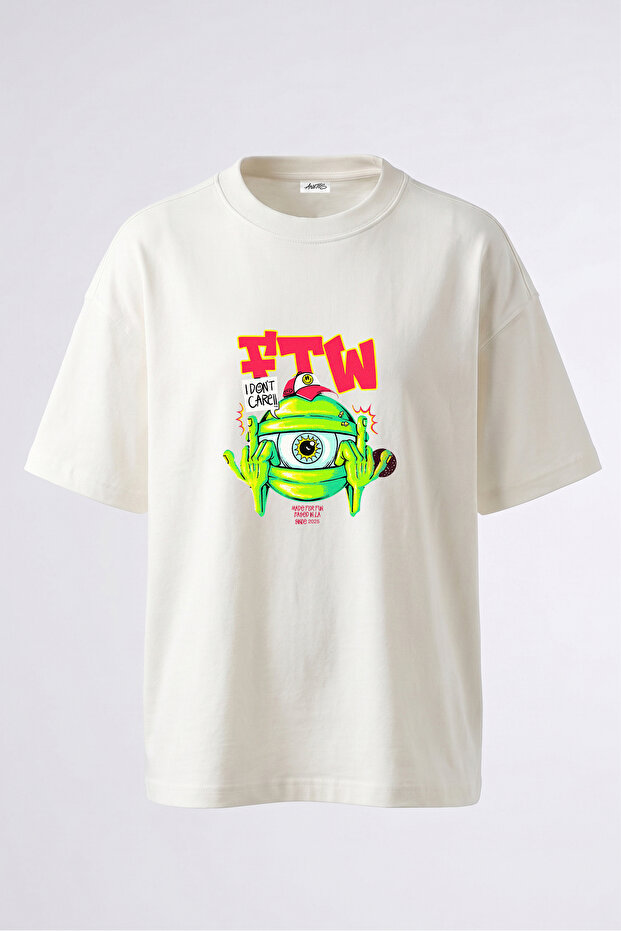 Goz Isyan Design Back Printed Cotton White Oversize T-Shirt