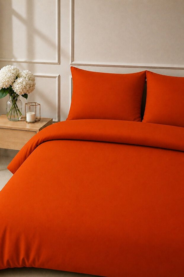 Elif Satin Plain Double Buttoned Duvet Cover Set, Duvet Cover, 100% Cotton, 83 Threads
