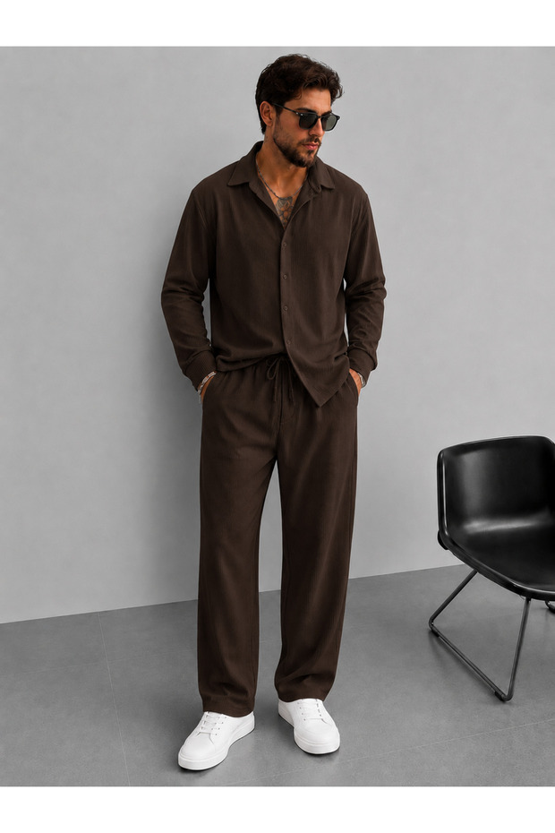 Men's Summer Ottoman Twill Fabric Baggy Pants-Shirt Set