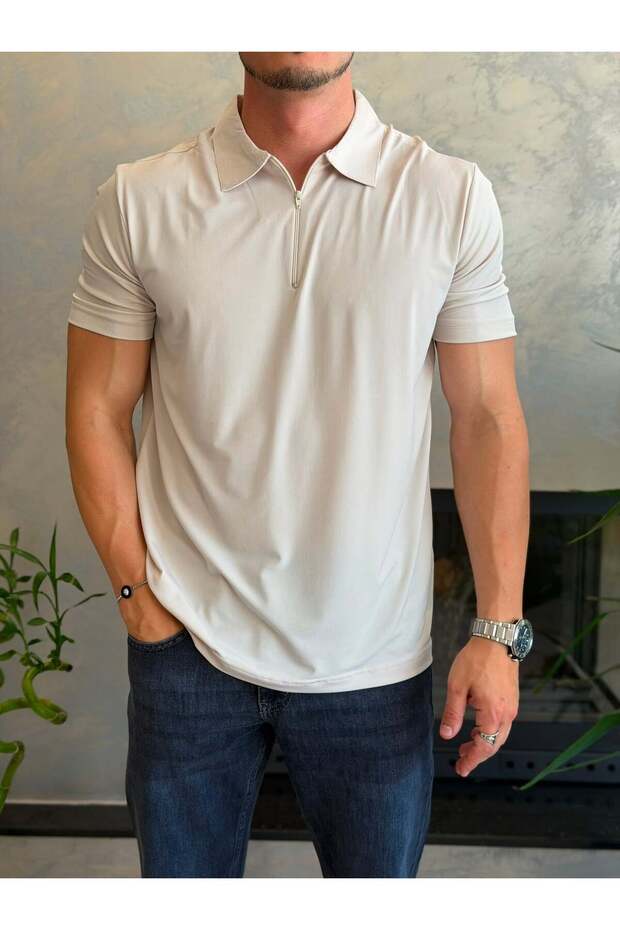 Men's Soft Touch Zippered Polo Tshirt Navy Blue Eca088
