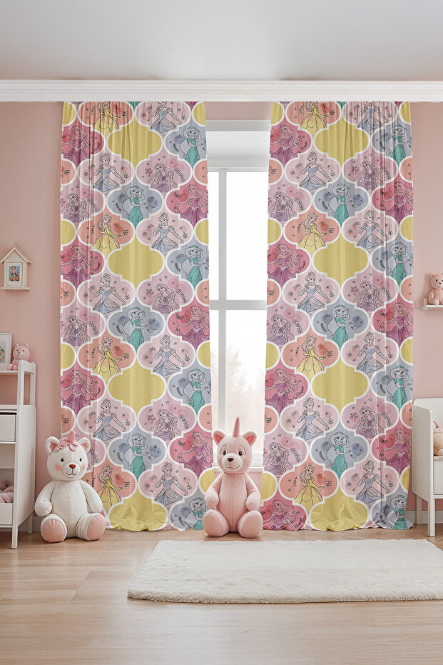 Fairy Tale Princesses Patterned Children's Baby Room Background Curtain (Single Panel Pricing)