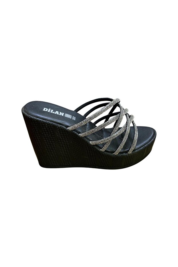 Women's Wedge Platform Heeled Cross Stone Slippers