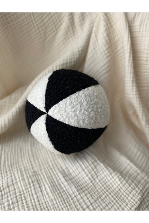 Handmade Double Color Plush Toy Ball - Soft Playmate (19 cm) Black - White