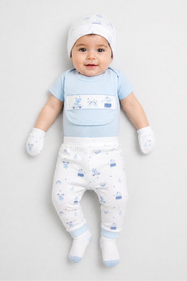Toddlers Boy 6 Pcs Allover Print Bodysuit And Bib Set, Multicolor