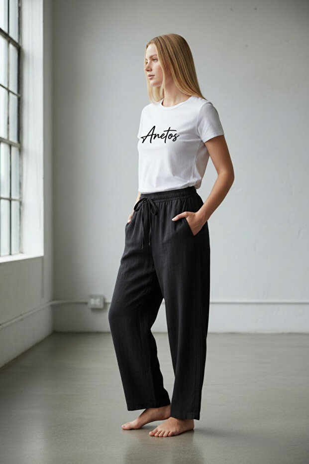Black Muslin Fabric Summer Sweat-Proof Cotton Unisex Trousers