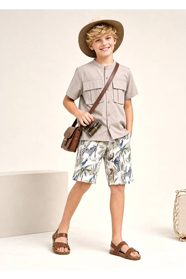 Organic Safari Style Summer Boys' Shirt-Shorts Set