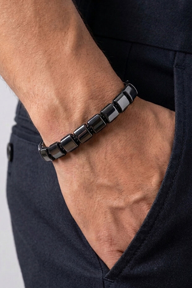 Onix Stone Square Cut Black Adjustable Men's Bracelet