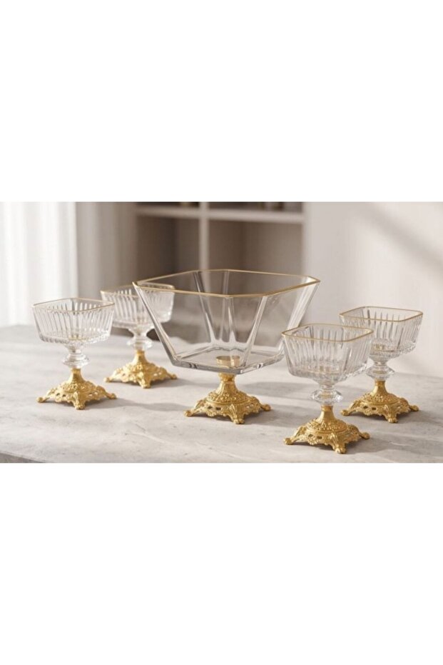 Luxury Silver Footed 7-Piece Glass Dessert, Magnolia and Treat Presentation Set Dowry Box Home Gift