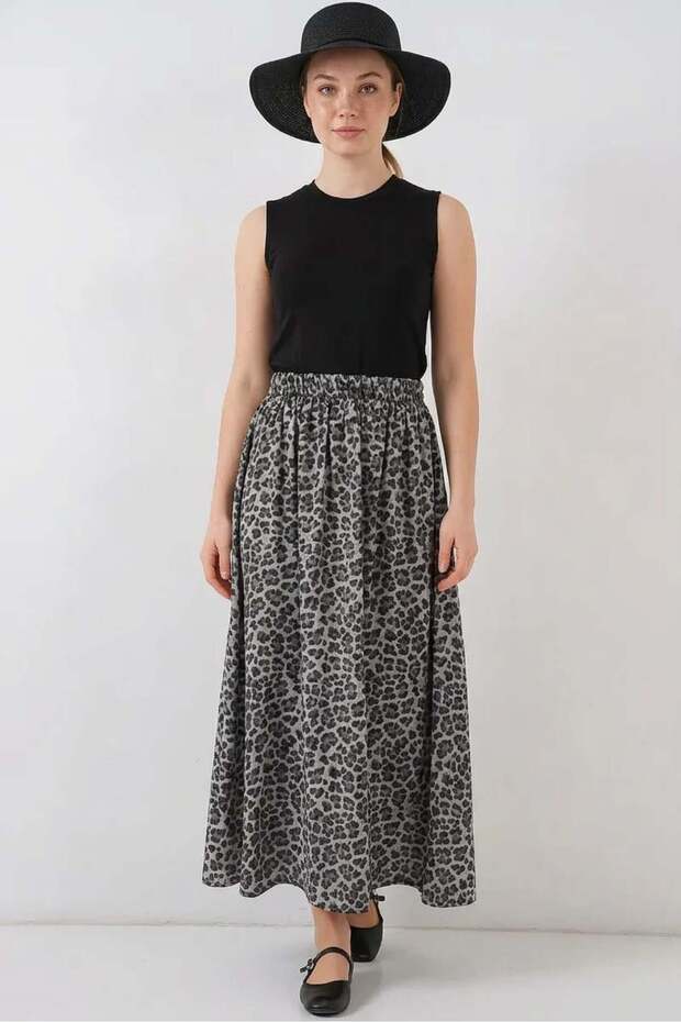 Women's Leopard Patterned Anthracite Skirt