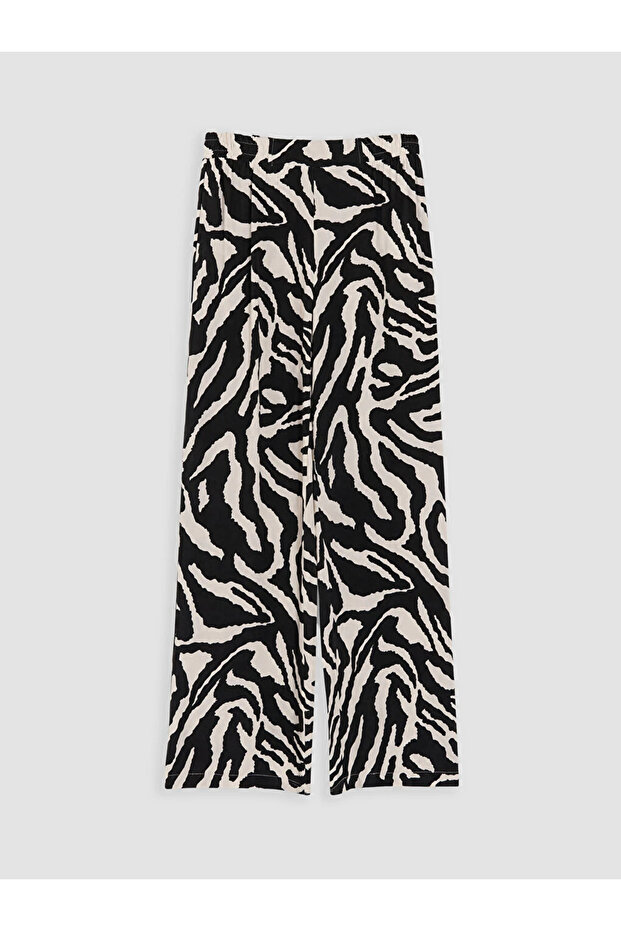 Black Patterned Women's Trousers with Elastic Waist