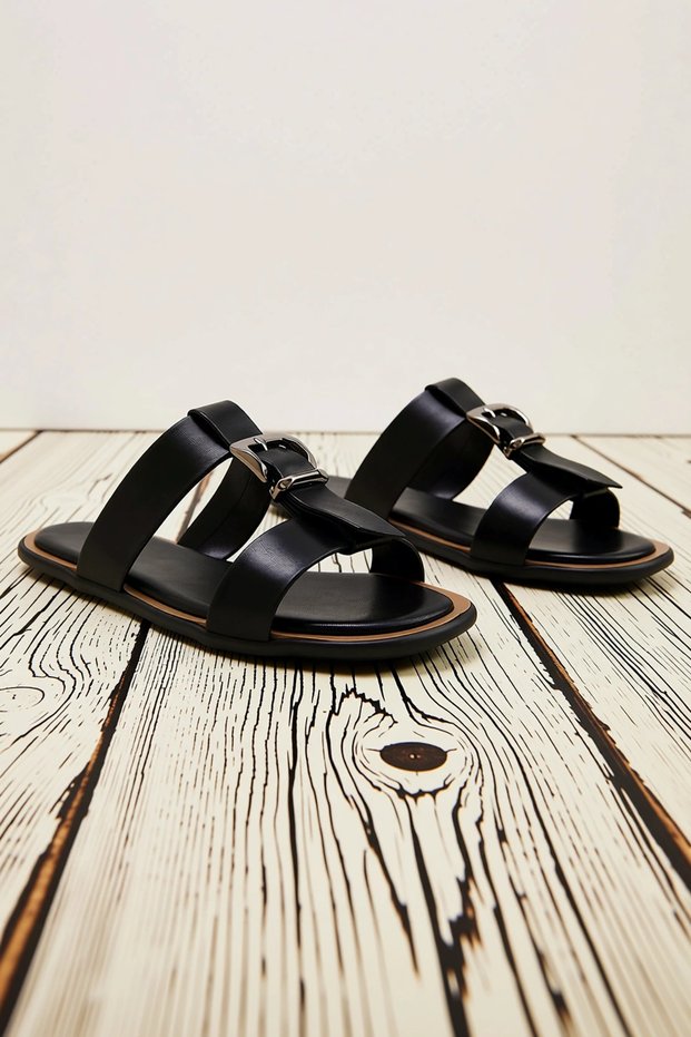 Women's Double-Strapped Flat Heeled Slippers Thermoplastic Sole Faux Leather Daily Comfortable Cut Modern Stylish
