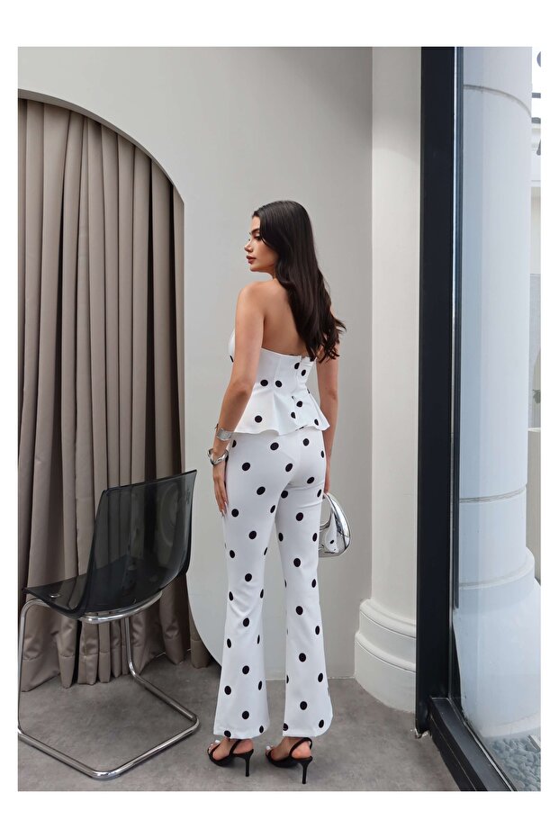 Polka Dot Pattern Strapless Jumpsuit - 4