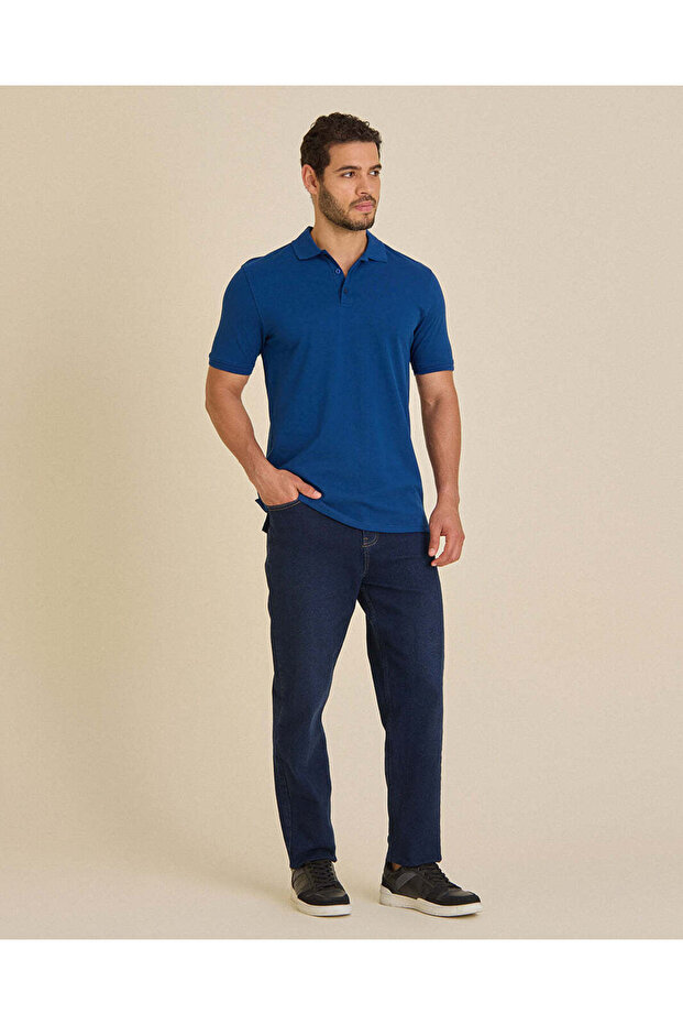 Men Blue Basic Polo T-Shirt - 2