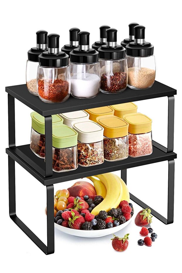 Cabinet Organizer Shelf Set of 2 Kitchen Counter Shelves Kitchen Storage Spice Rack Stackable Expandable