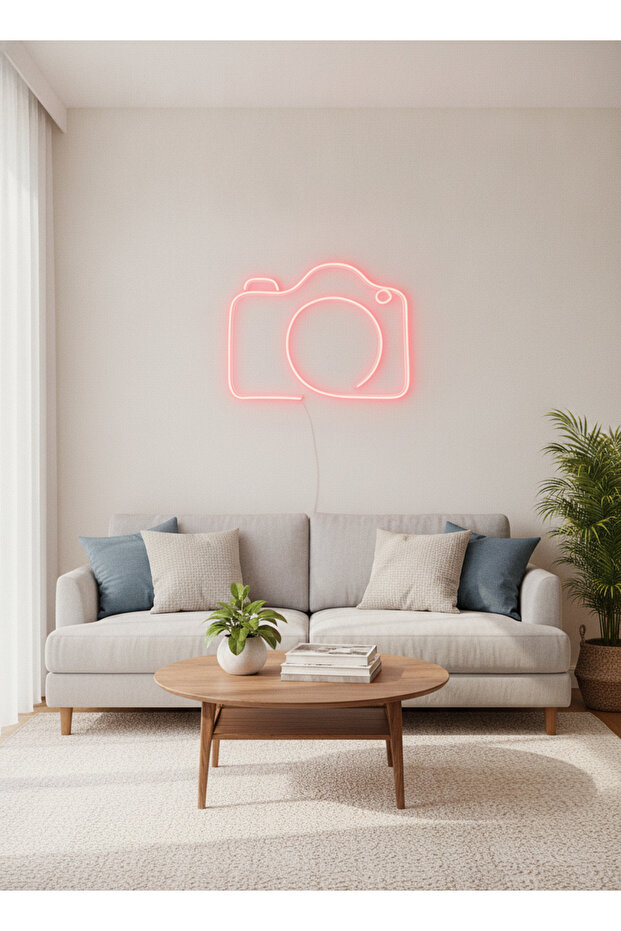 Kamera Figürlü LED Neon Tablo | Kırmızı Aydınlatmalı Dekor | Fotoğrafçı Hediyesi - 3