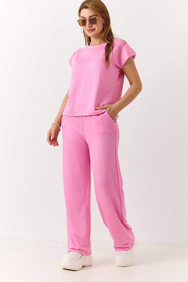 Women's Short Sleeve Padded Two-Piece Set Pink