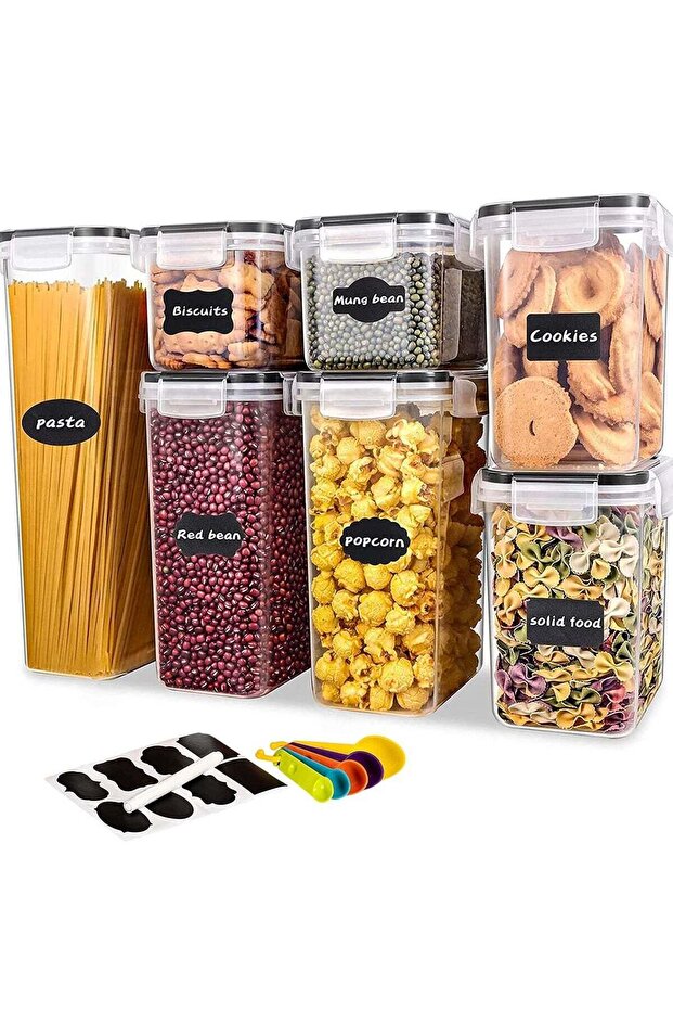 TYCOM Food Storage Containers Cereal & Dry Food Storage Containers Set of 7 with Easy Locking Lids for Kitchen Pantry Organization & Storage