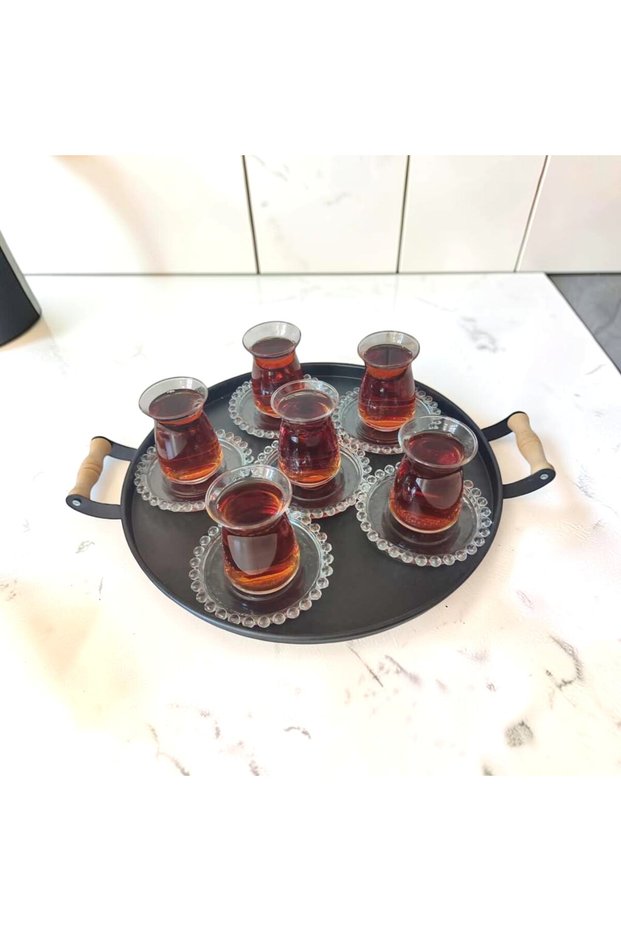 Tray Wooden Handle Metal Tea Tray Coffee Tray Presentation Breakfast 37 cm Medium Size Tray