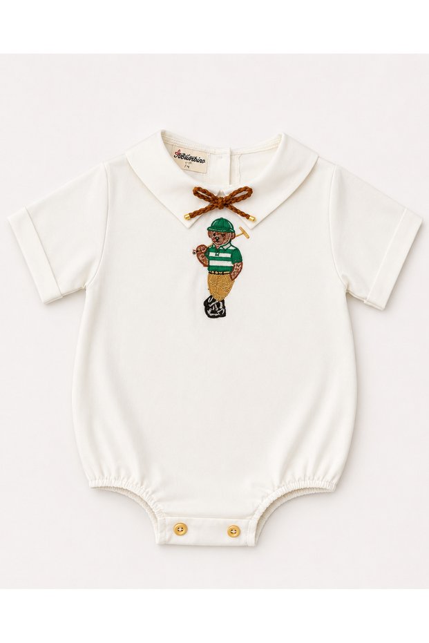 Handmade 100% Cotton Polo Bear Embroidered Party Baby Shirt