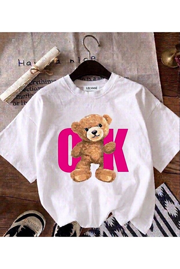 Women's Arrow Printed Bear Printed Crewneck T-Shirt