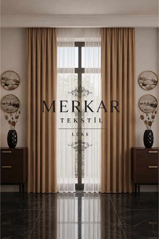 Bej Blackout Non-Foldable Blackout Luxury Backlight Sun-Proof Curtain-One Piece-Projection