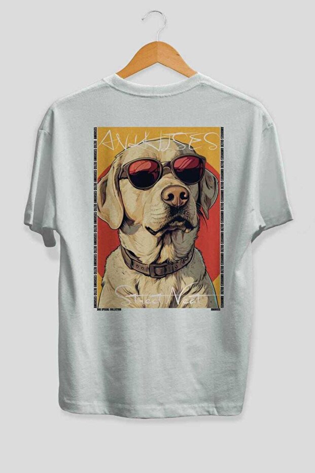 For Dog Lovers 5 White Oversize T-Shirt with Dog Print on the Back 100% Cotton Unisex Dog Lover Premium Design