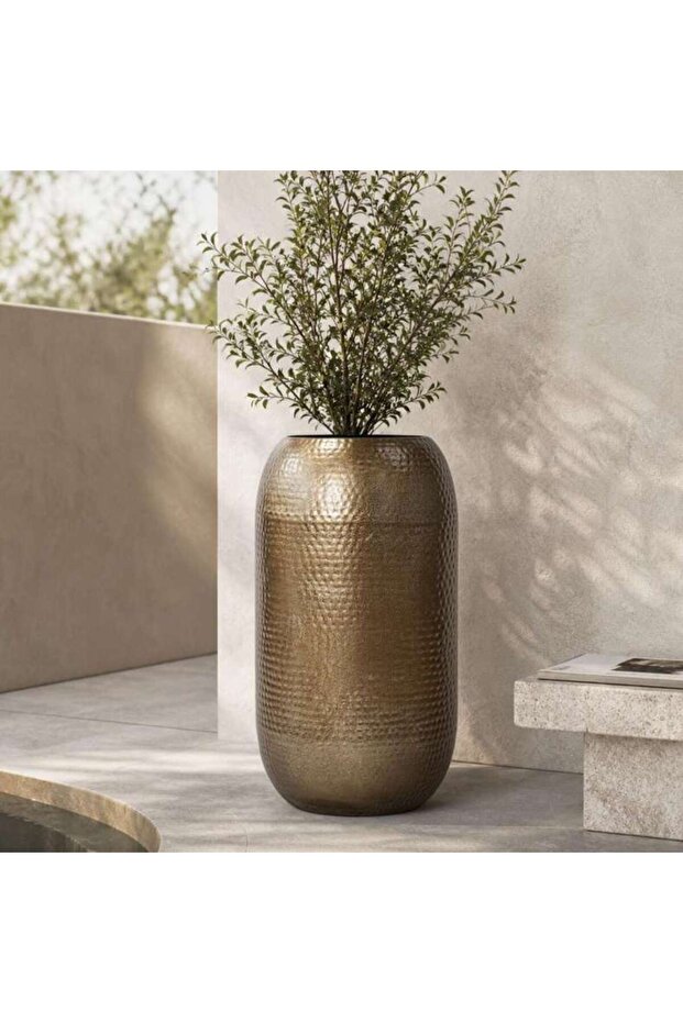 Curio Metal Textured Planter 38x38x79cm - Bronze