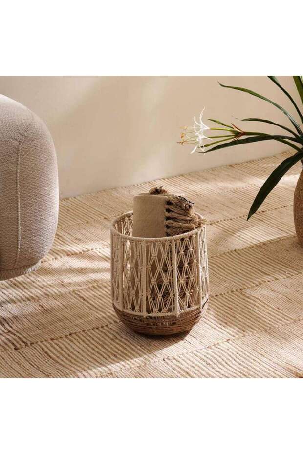Fancify Macrame Round Basket Dia 25x30cm - Natural