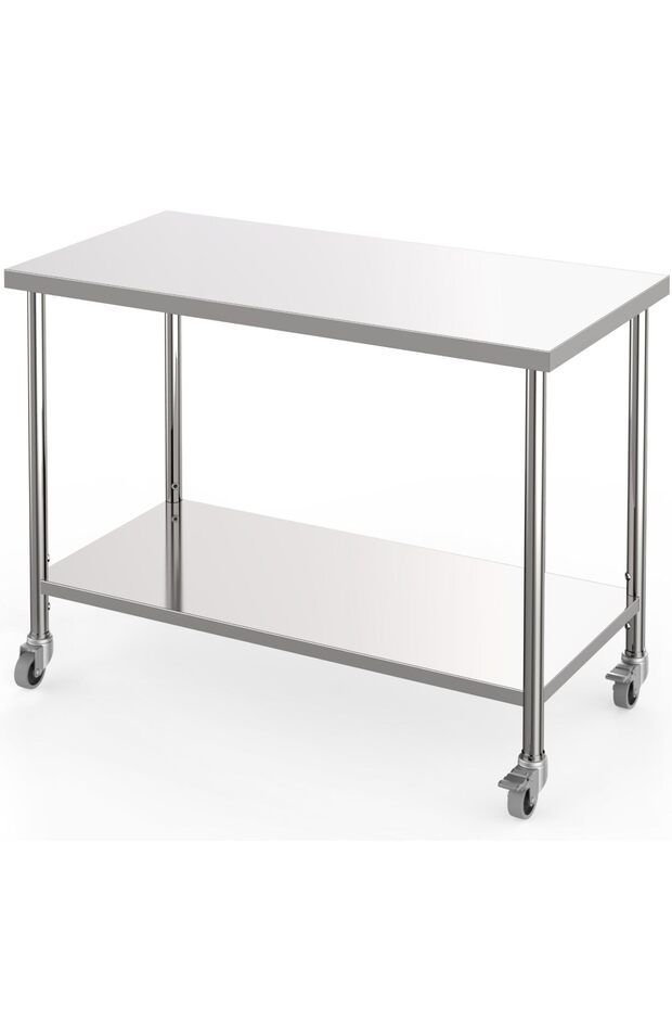 Commercial Work Table Stainless Steel 60x24 inch Heavy Duty Prep 2 Tier Adjustable Bottom Shelf 1760 Lb Load Capacity Multipurpose Bench NSF Certified Swivel Casters Brakes