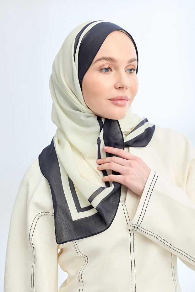 ȘAL CU MODEL ELEGANT HARMONY FRAME - CREM - NEGRU - 1