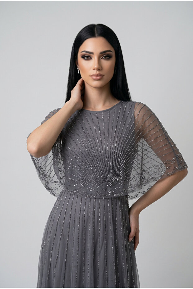 فستان رصاصي فصوص