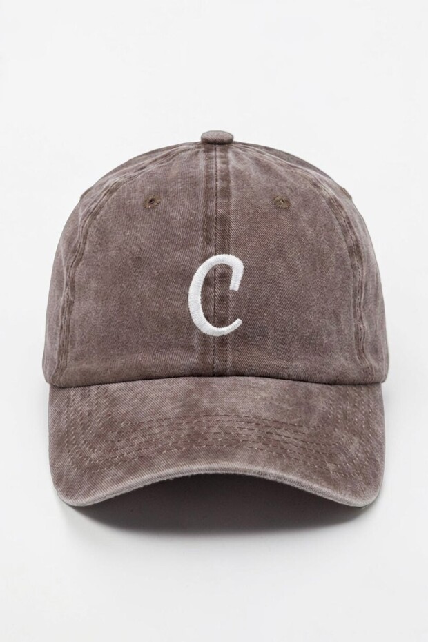 Letter C Brown Embroidered Washable Vintage Unisex Hat