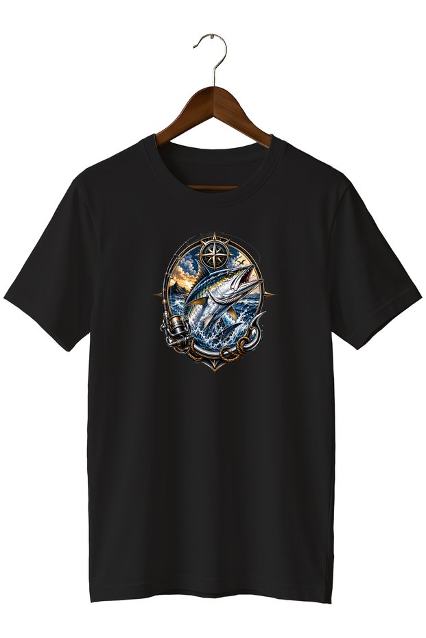 Orkinos Fish Printed Unisex T-Shirt Sea Fishing Outdoor Themed Crew Neck T-Shirt