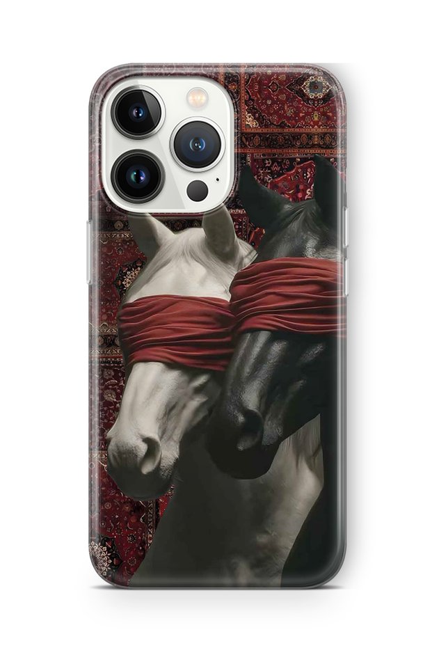 iPhone 14 Pro Max Compatible Transparent Phone Case with Carpet Background and Horse Artistic Pattern