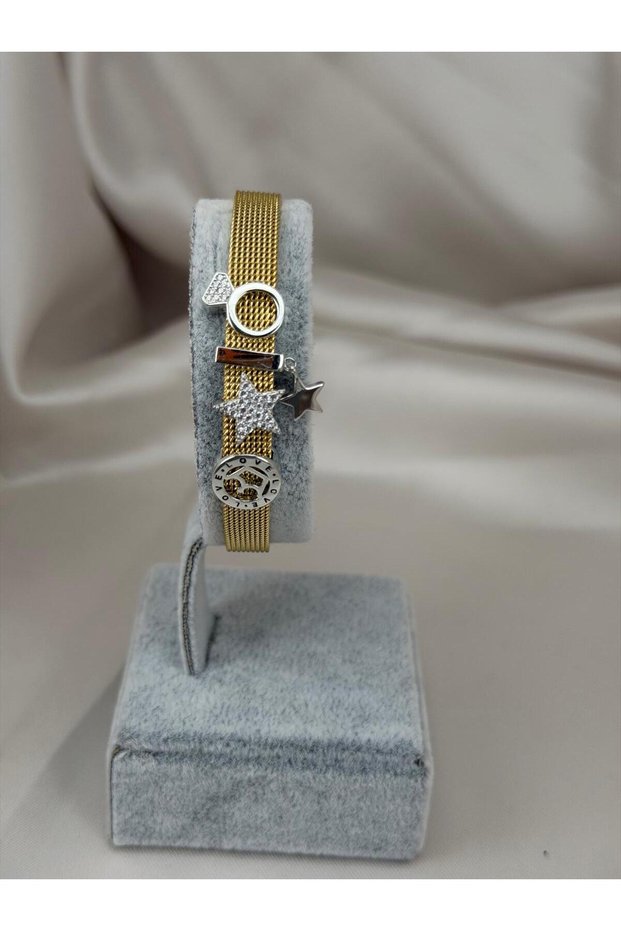 Premium Gold Wicker Bracelet Stylish Women's Bracelet with Heart and Star Figures
