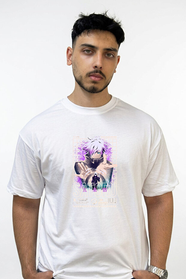 Gojo Satoru_48 Design Printed Oversize White T-Shirt