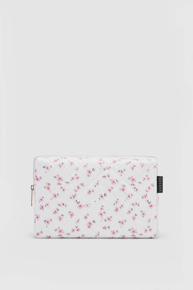 Tiny Floral Textured D34 Zippered Cosmetic Organizer Women's Travel Type Makeup Bag