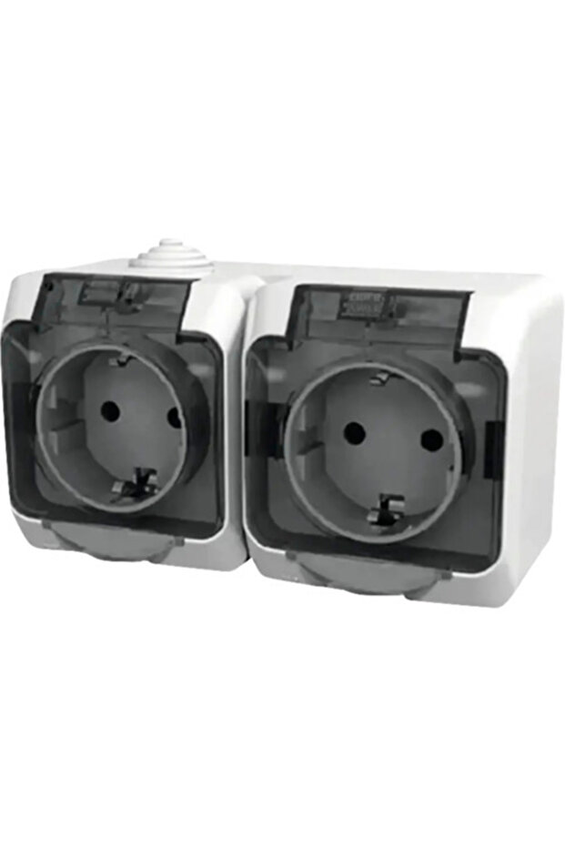 Double socket with earthing Schneider IP44 anthracite, horizontal surface mounting - 2