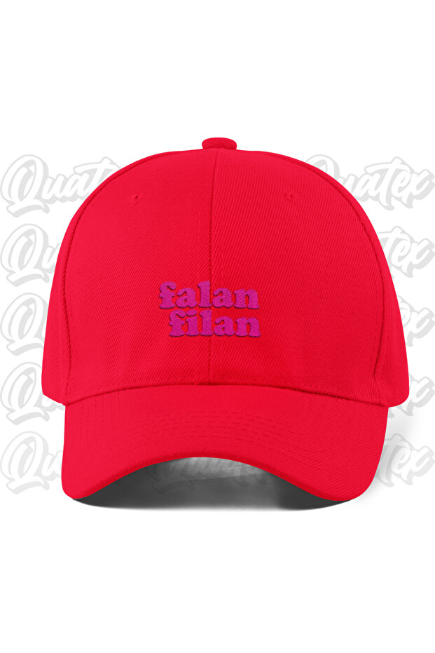 Falan Filan Embroidered Hat - Red Color 100% Cotton Gabardine Unisex Model Hat