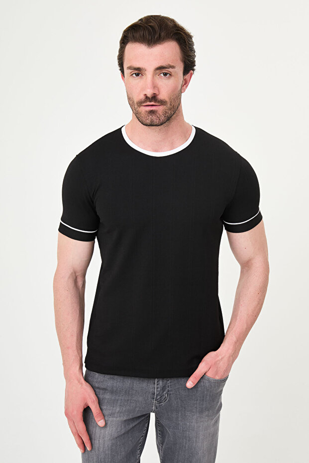Plain Slim Fit Crew Neck Short Sleeve Men's T-Shirt Black - 36891.26Y