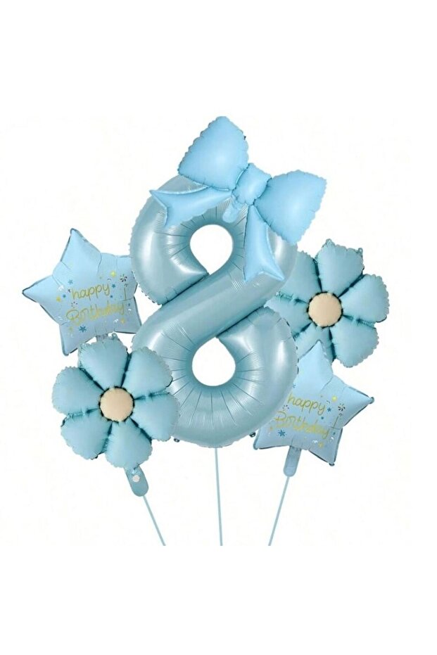 Blue Daisy Number Bow Star Birthday Party Age Set