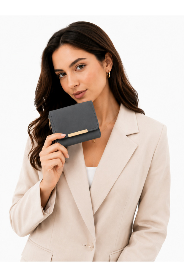 Glanzia Luna Noir Women's Wallet Zippered Card Holder Compact Stylish Wallet