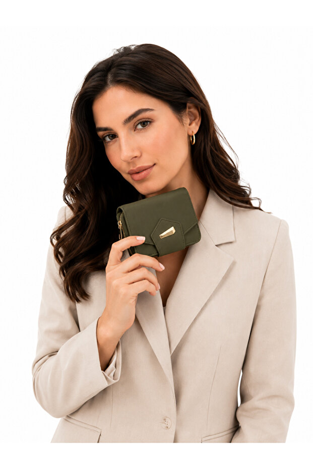 Glanzia Luna Olive Women's Wallet with Zipper and Card Holder, Stylish Wallet for Daily Use